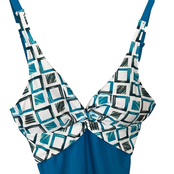 Ocean Jewel 1 Piece Twist Front Scoop Back Adjustable Straps Swimsuit 12 - Picture 2 of 9